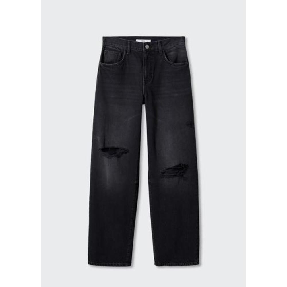 Mango MNG Black distressed wide leg jeans -4